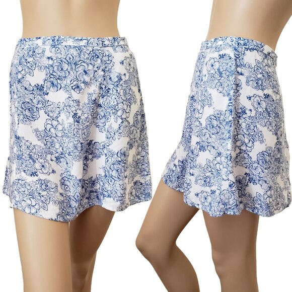 American Apparel Lulu Botanical Floral Skater Mini Skirt SZ M Blue White - Picture 1 of 9